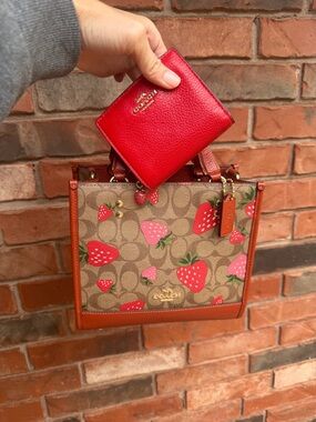 Coach Dempsey Tote 22 (Strawberry Print) with wallet